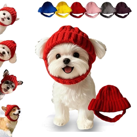 Twfbrm Warm Knitted Pet Hat, Handmade Cotton Crochet Dog Hat with Ear Holes, Soft and Cozy Winter Pet Cap, Dog Beanie Hat Cat Head Protector Pet Costume for Cats and Small Medium Dogs