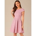 thumbnail image 4 of DARING DIVA Women's Tweed Cap Sleeve A Line Vintage Pleated Dresses M White Pink, 4 of 6
