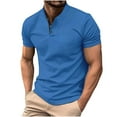 thumbnail image 2 of Mens Shirts Plus Size under $5 Short Sleeve Button Pocket Stand-up Collar Solid Color Polo T-Shirt Summer Collared Golf Shirt Blue M, 2 of 5