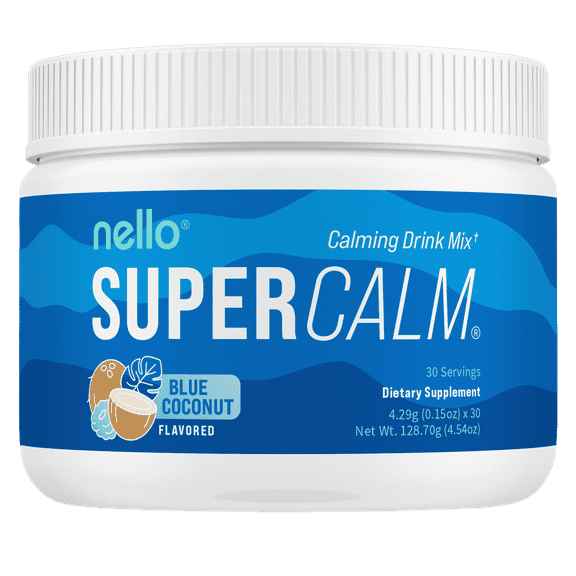 Nello Supercalm Drink Mix - Ashwagandha KSM 66, Magnesium Glycinate & L-Theanine Supplement - Ashwagandha Root Extract - Focus and Relaxation Support (30 Serving Tub) - Blue Coconut