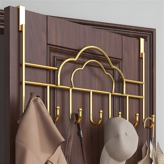ACDANC Over Door Hanger Gold, Over The Door Towel Hook, Overdoor Organizers with 7 Hooks for Bags Clothes Keys Scarfs Hats,door hanger organizer,1Pcs