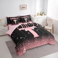 thumbnail image 2 of Manfei Girls Pink Letter Monogrammed T Twin Bedding Sets 7-Piece,Kids Teens Ribbon Bow Knot Glitter Print Bedding Comforter Set,Pink Reversible,Super Cozy Room Decor, 2 of 7