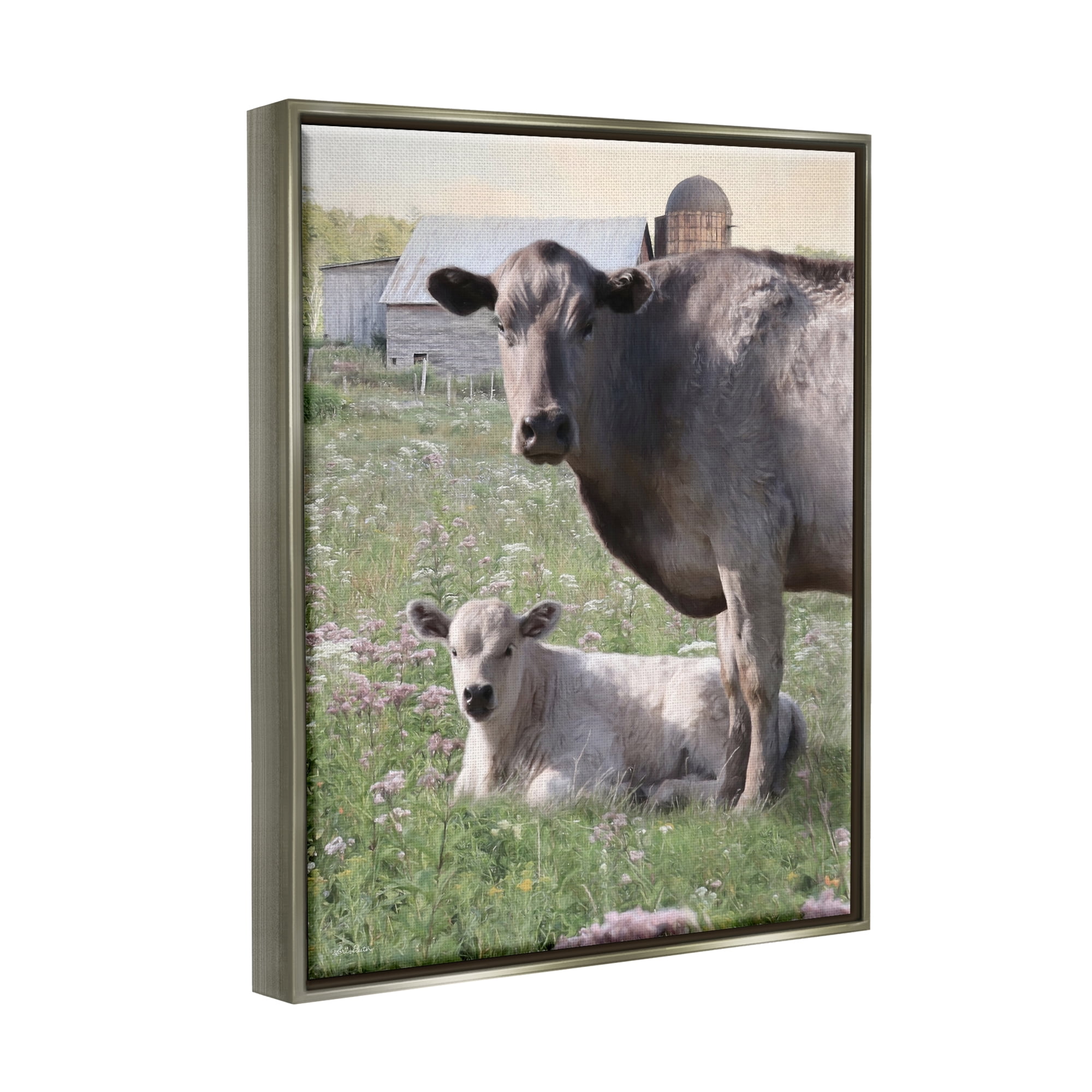 Stupell Country Cattle & Calf Farm Meadow Animals & Insects Photography Gray Floater Framed Art Print Wall Art