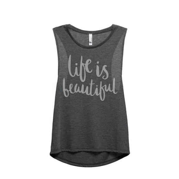 Life Is Beautiful Women's Fashion Sleeveless Muscle Workout Yoga Tank Top Charcoal Grey X-Large