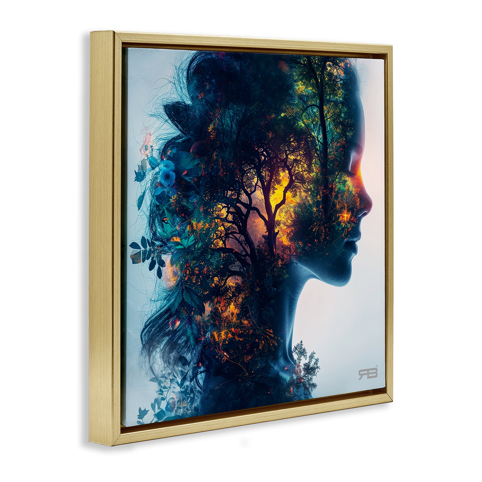 Stupell Industries Glowing Tree Girl Portrait People Painting Gold Floater Framed Canvas Art Print Wall Art, 18 x 18