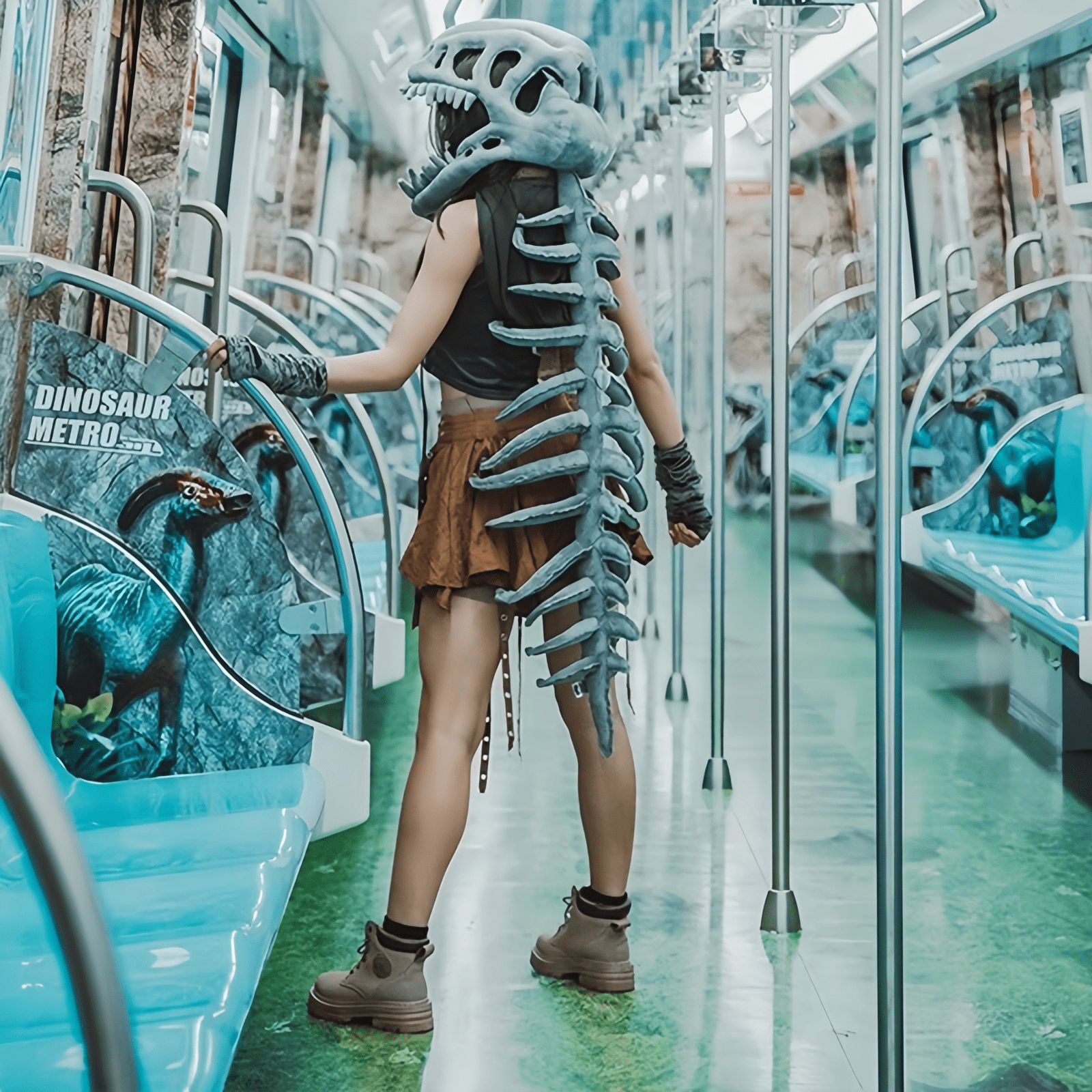 3D Dinosaur Skeleton Plush Toy, Realistic Fossil Skull Stuffed Plush with Soft Spine Tail, Giant Jurassic Dinosaur Plush Figure, Creative Cosplay Decoration for Home, Party, Halloween, Gift Display
