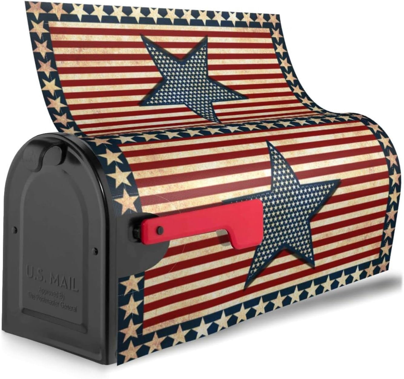 Vintage Country Farmhouse American Flag 4th of July Patriotic Mailbox Magnetic Post Mailbox Cover Garden Decor Outdoor Large 25.5" X 21"
