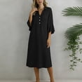 thumbnail image 5 of BUIGTTKLOP Cotton Linen Midi Dresses for Women 3/4 Sleeve Sundress Button up V Neck Loose Fitted Flowy Summer Dress, 5 of 6