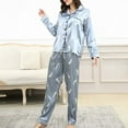 thumbnail image 2 of yievot Pajamas for Women Set, Women's Button down Satin Silk Sleepwear Sets Long Sleeve V Neck Loungewear Nightwear, 2 of 4