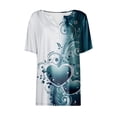 thumbnail image 4 of Camiseta de Mujer Camiseta Estampado Botón Manga Corta Diario Fin de Semana Moda Básico Cuello en V Top Regular Azul/L, 4 of 5