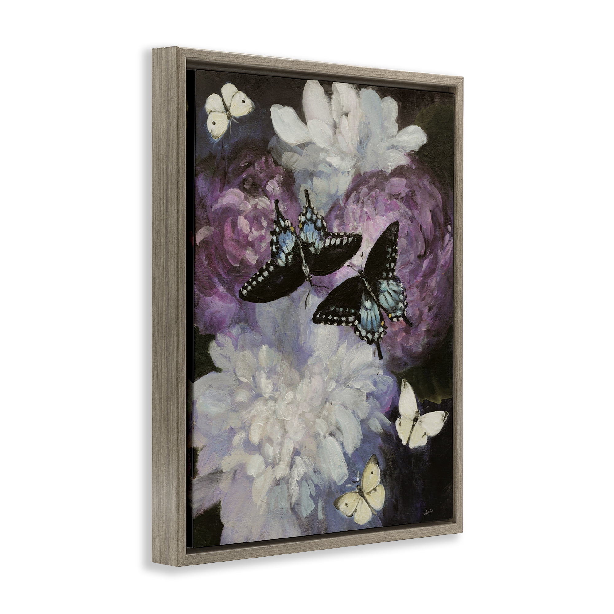 Stupell Industries Midnight Garden Butterflies Animals & Insects Painting Brown Floater Framed Canvas Art Print Wall Art, 25 x 31