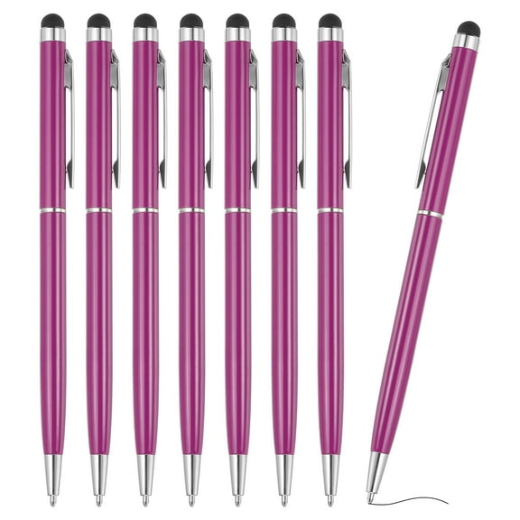 Ballpoint Pen with Stylus Tip, 8Pcs 2 in 1 Metal Pen Black Ink 1.0mm Medium Point Stylus Pen for Touch Screens, Purple