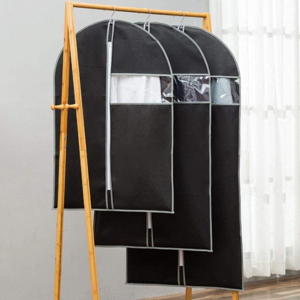 Set of 5 Hanging Garment Bags for Storage Breathbale Suit Cover for Closett Dust Suit Cover Protector with Zipper for Suit Coat, Jacket,Black,60x120cm