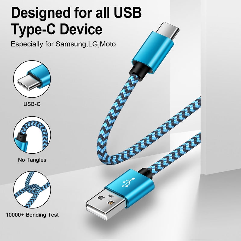 Foldable Plug Dual USB Port Wall Charger Block 2.4A with 6FT Type C Cable, Fast Phone Charger Station Compatible with iPhone 17/16/15 Pro Max, iPad Pro, Galaxy S26, Android, Blue