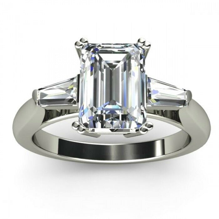 HeartsAndYou 2ct Emerald Cut Moissanite Baguette Accent Engagement Ring for Women 18k White Gold over Silver