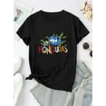 thumbnail image 2 of Camisetas para mujer, de verano, casual, manga corta, cuello redondo, con estampado, color blanco negro, blusaWomen's Casual Sporty T-Shirt with English Hat Print - Comfy Crew Neck, Short Sleeve Sum, 2 of 6