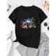 thumbnail image 2 of Camisetas para mujer, de verano, casual, manga corta, cuello redondo, con estampado, color blanco negro, blusaWomen's Casual Sporty T-Shirt with English Hat Print - Comfy Crew Neck, Short Sleeve Sum, 2 of 6