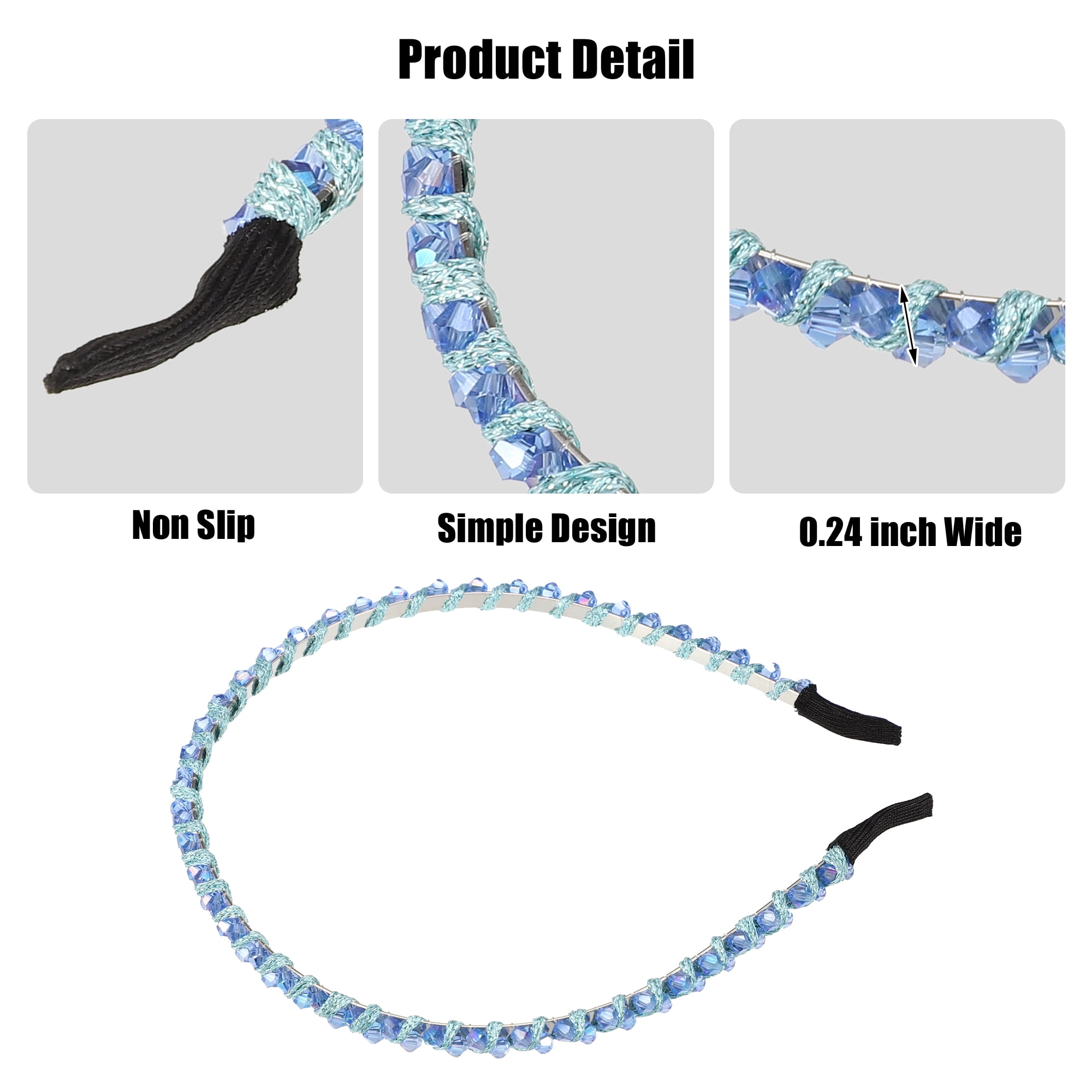 Unique Bargains 1 Pcs Rhinestone Hair Hoop Headband Hairband for Women 0.24 Inch Wide Blue