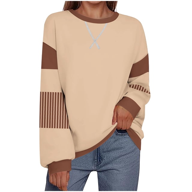 Besolor Chandails en Molleton Surdimensionnés pour Femmes Col Rond Manches Longues Décontracté Ample Blouse Automne