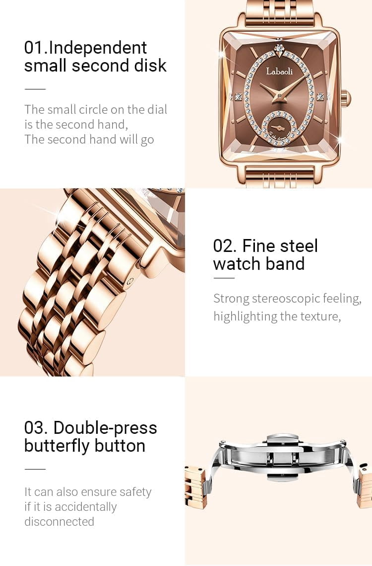 Watches for Women Rose Gold Square Stainless Luxury Fashion Diamond Analog Quartz Waterproof Dress Casual Small Simple Ladies Female Wife Gifts Gold Wrist Watch