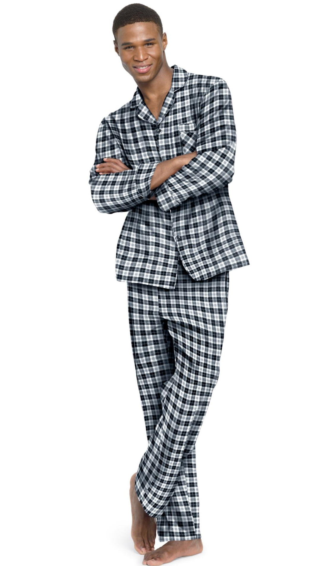 Hanes Men`s Flannel Pajamas, 0140/0140X, L, Black/Grey Plaid - Walmart.com