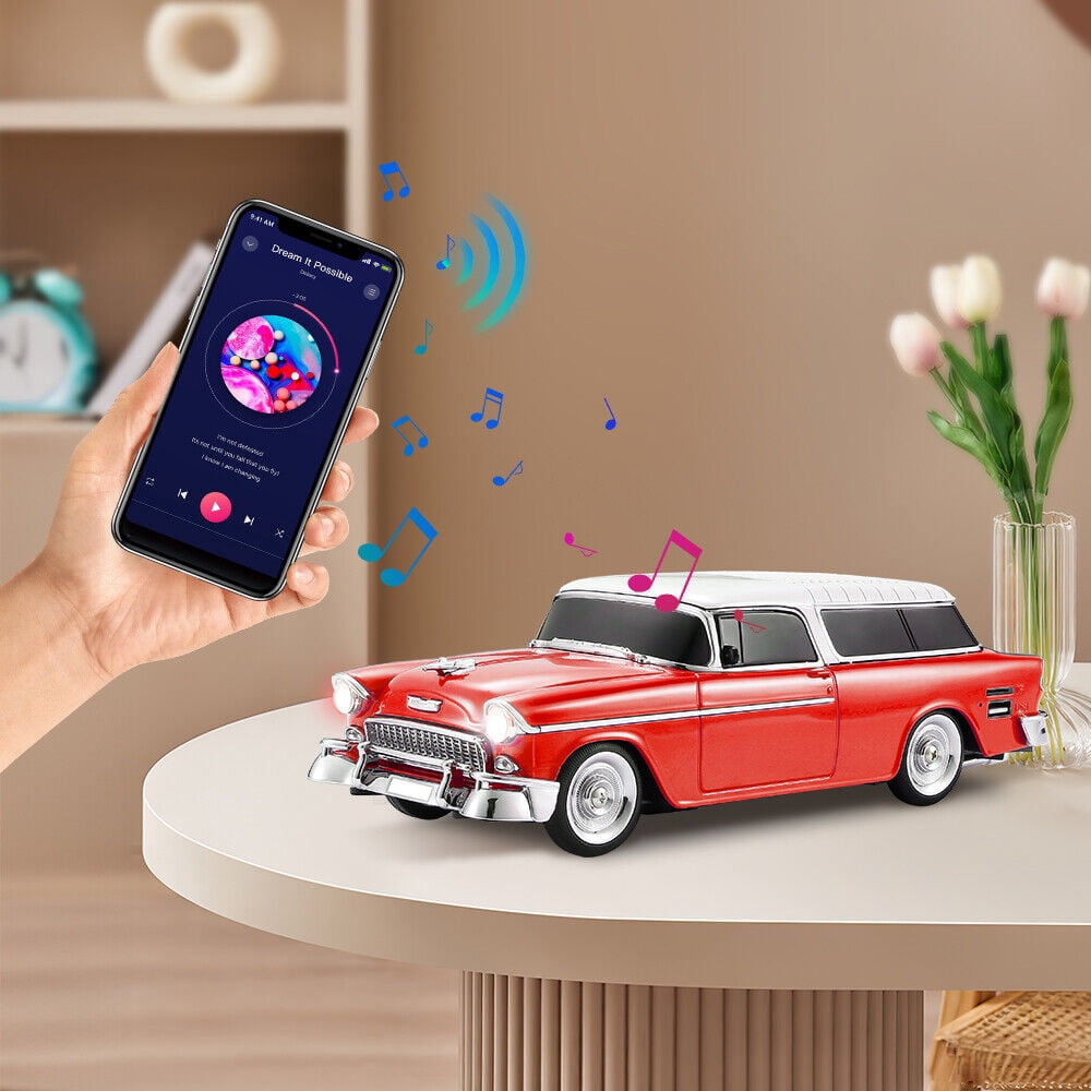 Portable Bluetooth Speaker Rechargable 1955 Vintage Retro Car Portable Wireless FM AUX USB Red