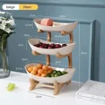 thumbnail image 1 of 3 Tier Ceramic Fruit Bowl With Bamboo Wood Stand For Kitchen Counter Fruit Basket for Vegetable Storage Plate Holder Set 3 Tier Beige, 1 of 6
