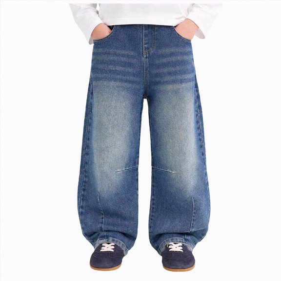 NIEWTR Big Kids' Cargo Pants, Wide Leg Denim Pants with Elastic Waist for Boys and Girls, Spring Fall Youth Trousers