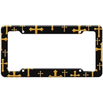 Religious Christian Crosses Black Pattern License Plate Frame