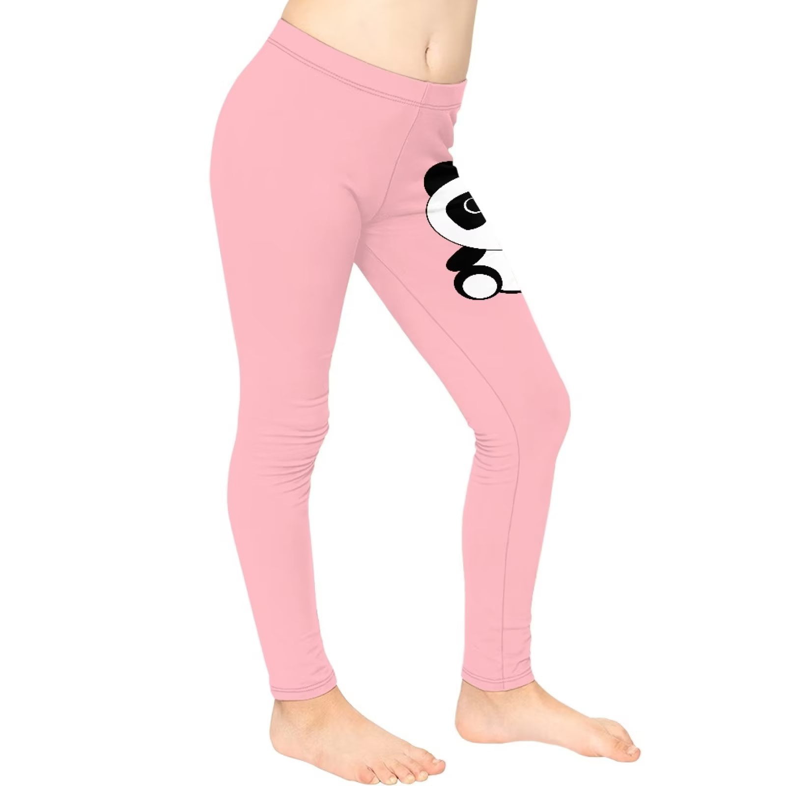 FKELYI Girls Leggings Pink with Panda Print Size 12-13 Years Comfortable  School Yoga Pants High Waisted Straight Leg Casual Home Active Tights 