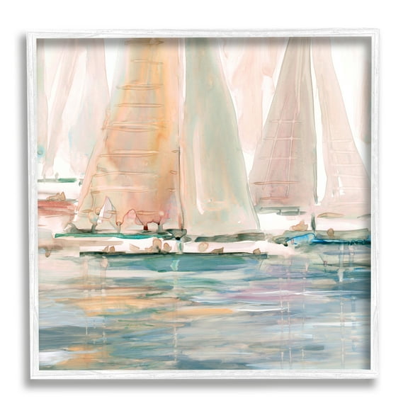 Stupell Industries Warm Sunlit Sailboats Reflection Ocean Water Surface Painting White Framed Art Print Wall Art, Design by Carol Robinson