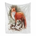 thumbnail image 1 of Fox Soft Flannel Fleece Throw Blanket, Watercolor Hand Drawn Red Fox with Bushy Tail Brushstrokes Tod Mammal, Cozy Plush for Indoor and Outdoor Use, 50" x 70", Burnt Sienna White Brown, by Ambesonne, 1 of 6
