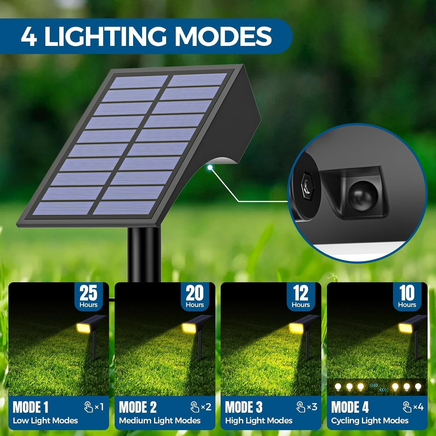 Solar Lights Outdoor, 12 pack, 4 Modes Auto On/Off, Waterproof LED Solar Spotlights for Pathway, Yard, Garden, Wall, Tree, Pool - Warm White