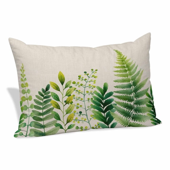 Spring Leaves Pillow Covers, Linen Long Throw Pillow Case, Pastoral Garden Botanical Rustic Burlap Holiday Pillow Protector Decorative Cushion Cover for Living Room/Bedroom 12" x 20"