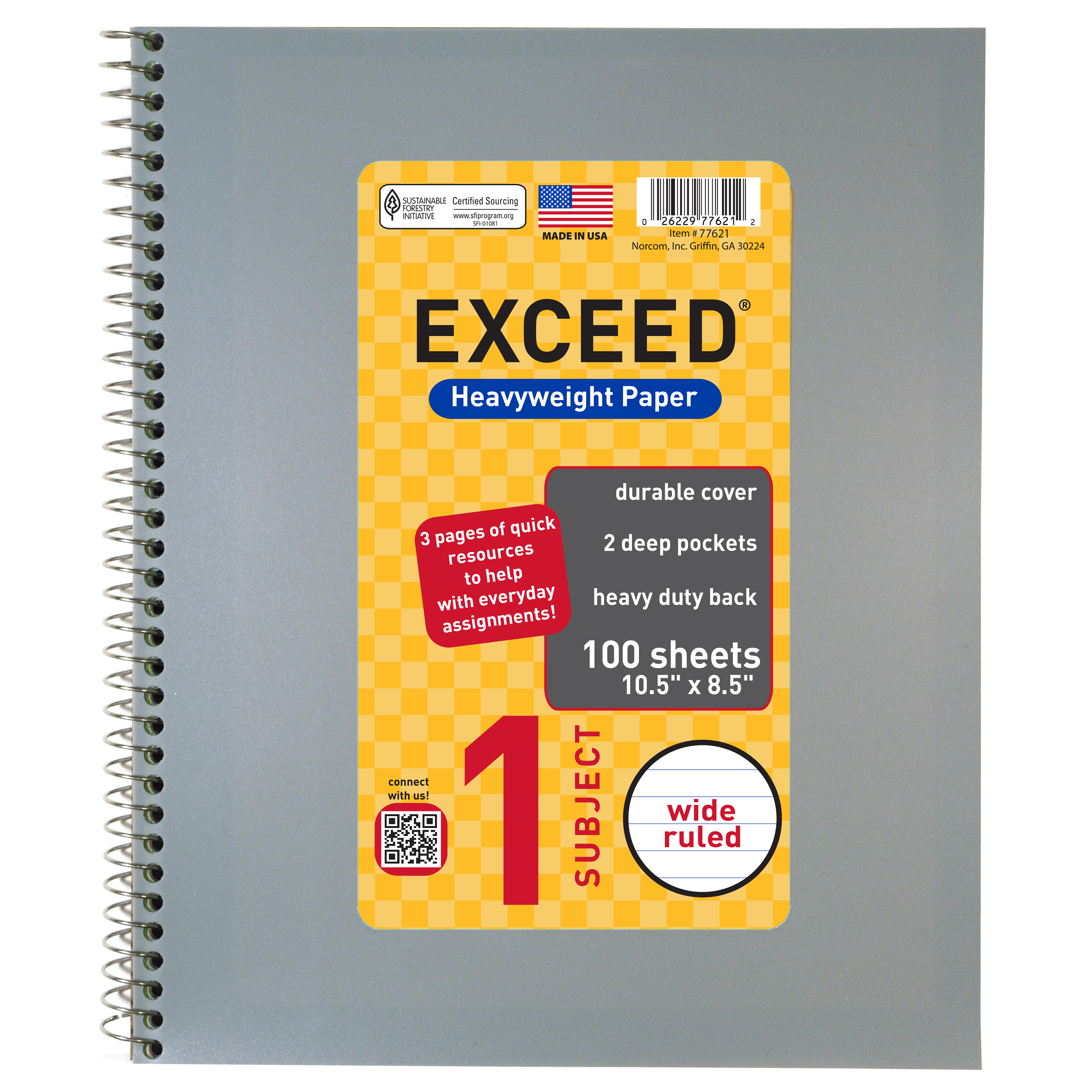 Exceed Spiral Notebook, Wide Ruled, 1 Subject, 100 Pages, 8.5" x 10.5", Color Choice Will Vary, 77621