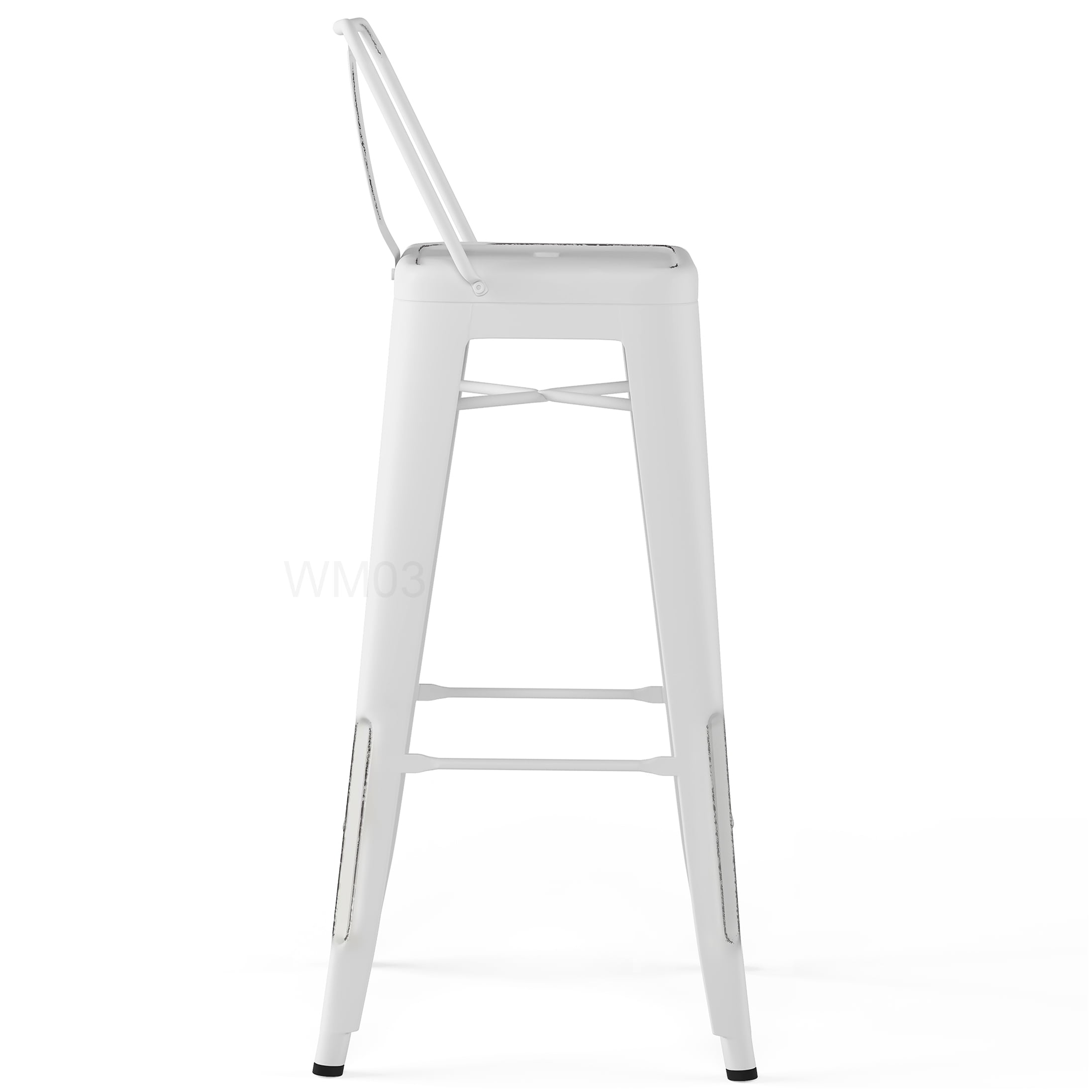 Set of 2 White Metal Kitchen Bar Stools with Backrest, Industrial Counter Height Stools