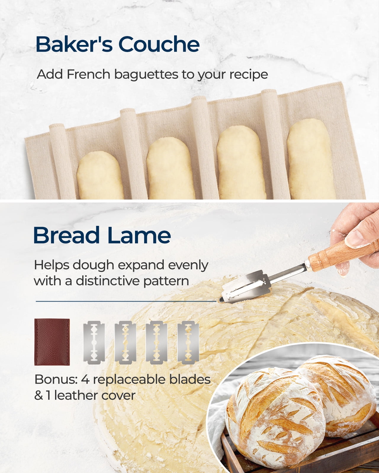 Banneton Proofing Basket Set of 2, 10 Inch Round & Oval Cane Bread Proofing Baskets with Sourdough Bread Baking Supplies, Bread Making Kit