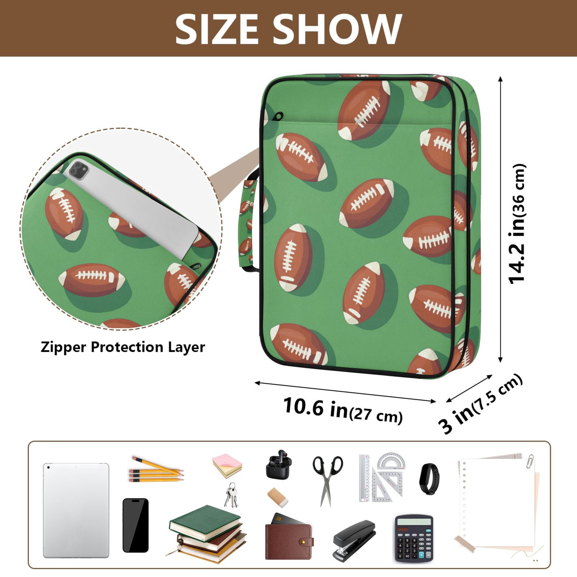 FORMRS Accordion File Folder A4 Size 7-Pocket Expanding Document Organizer Bag with 3 Ring Binder, American Footballs
