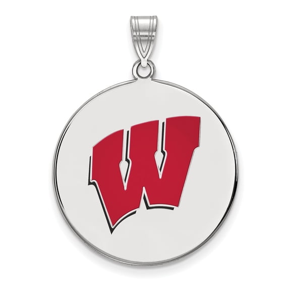 FB Jewels Sterling S. Rh-p LogoArt University of Wisconsin XL Enamel Disc Pendant