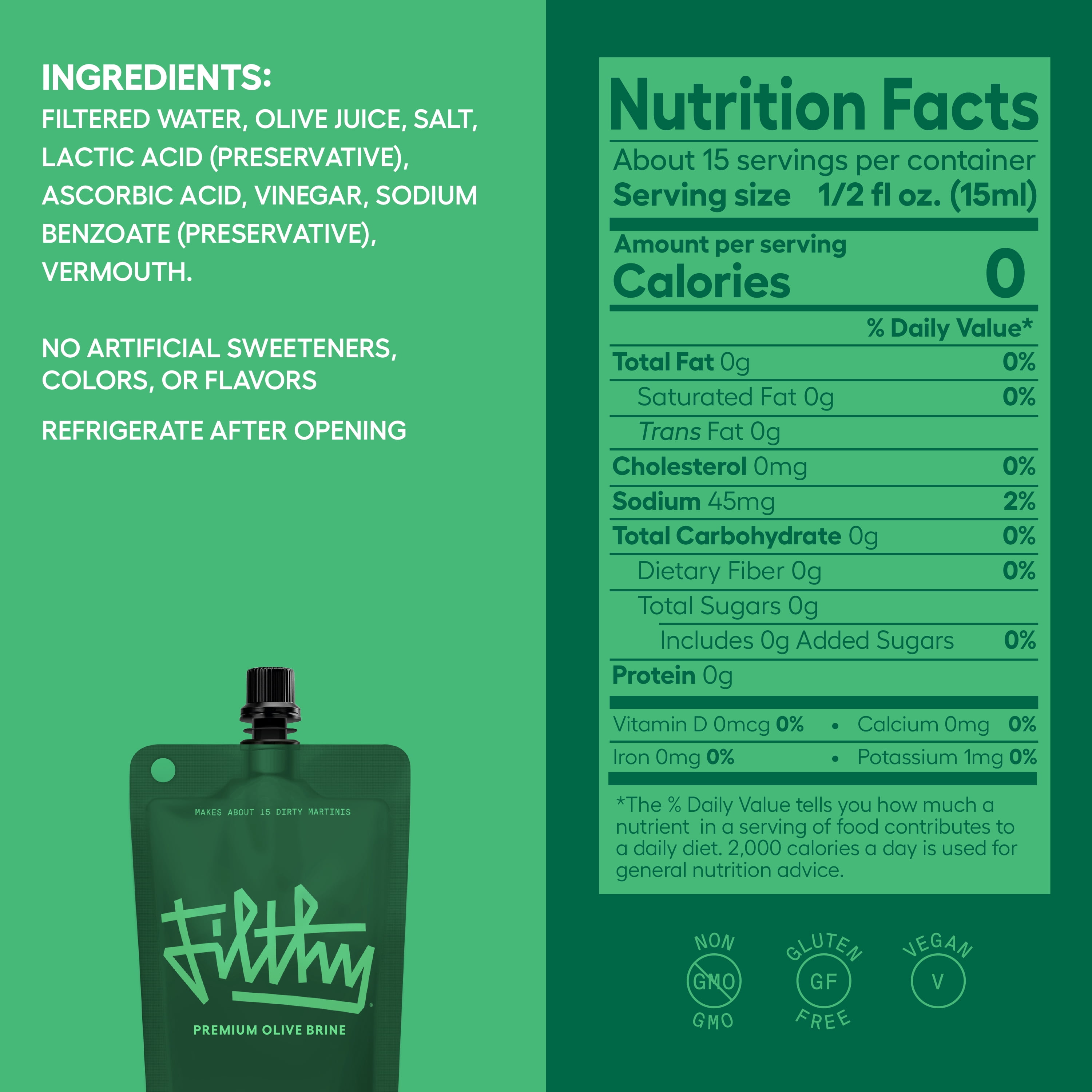 Filthy Olive Brine {remium Cocktail Mixer, 8oz Pouch (2-Pack)