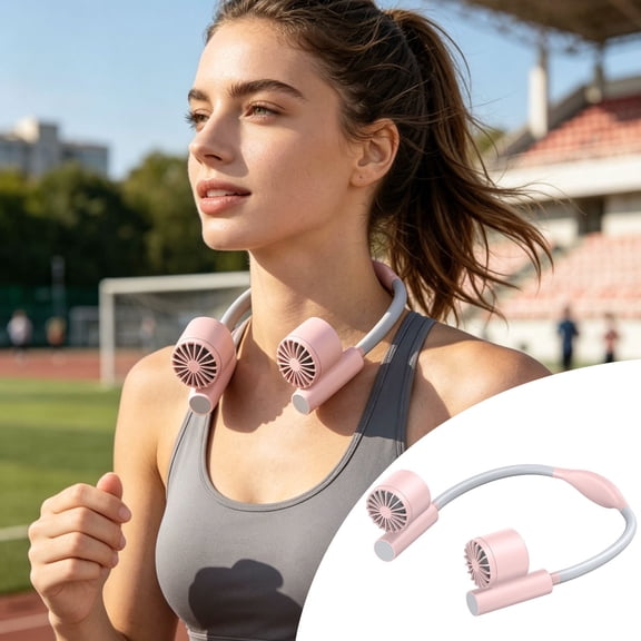 90° Rotatable Dual Head Wearable Neck Fan, 3 Speed USB Rechargeable Silent Hands Free Portable Cooling Fan