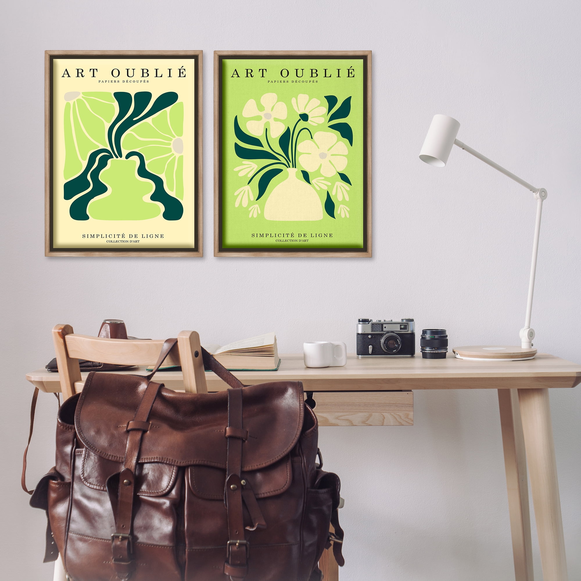 Stupell Industries Green French Museum Poster Text & Numbers Painting Brown Floater Framed Canvas Art Print Wall Art, 21 x 31, Set of 2
