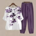 thumbnail image 2 of Fgnfyis Ensemble Décontracté pour Femmes, Imprimé, Col Rond, Boutons, Manches Trois-Quarts, Pantalon, 2 Pcs, Violet_005 TTTG, 2 of 3