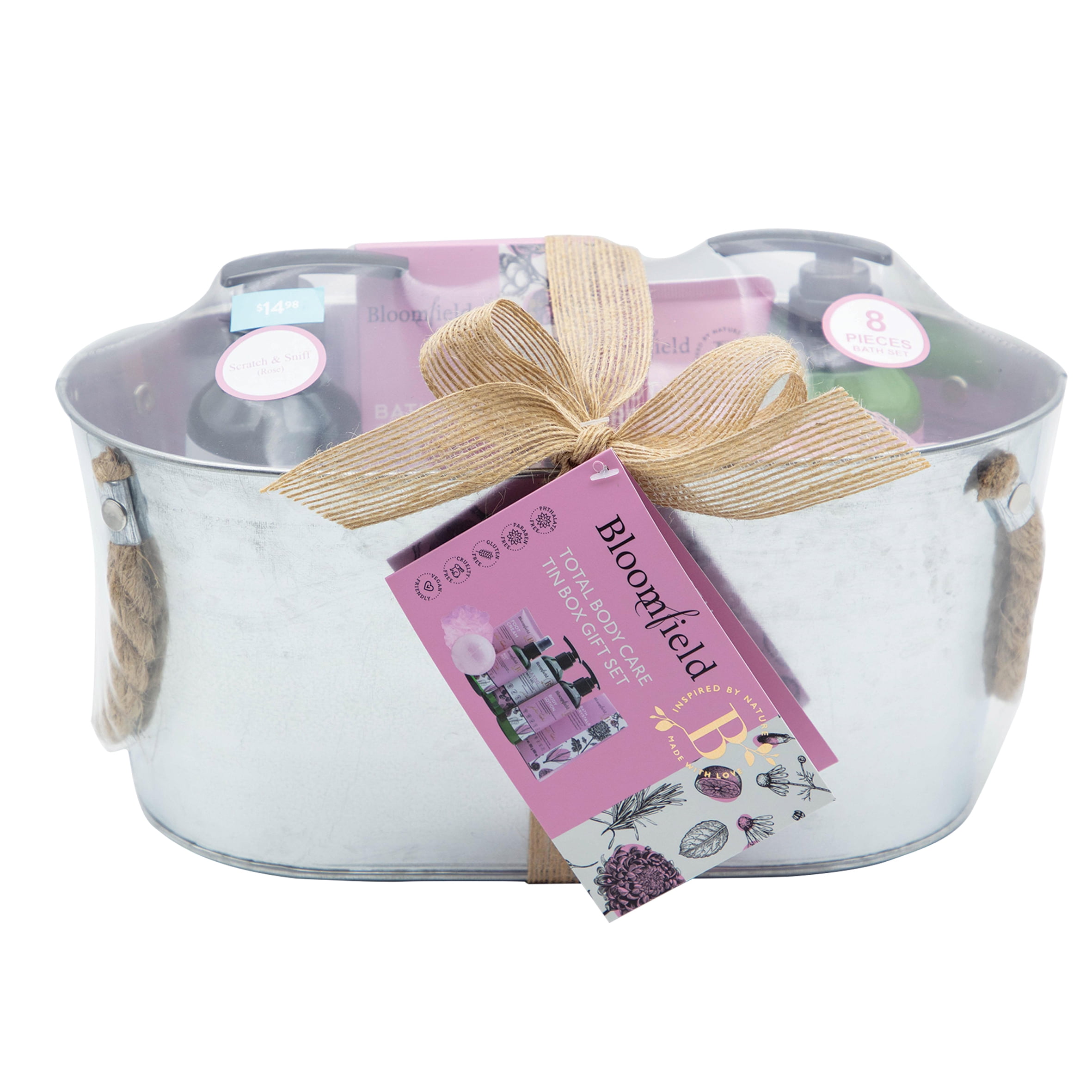 Bloomfield 8pc Tin Box Total Bath Gift Set, Rose Flower Extract