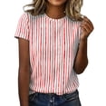 thumbnail image 2 of Duoif Women's Striped Round Neck Short Sleeve T Shirt Casual Loose Top Spring Summer 2026, Pink, XXL, 2 of 4