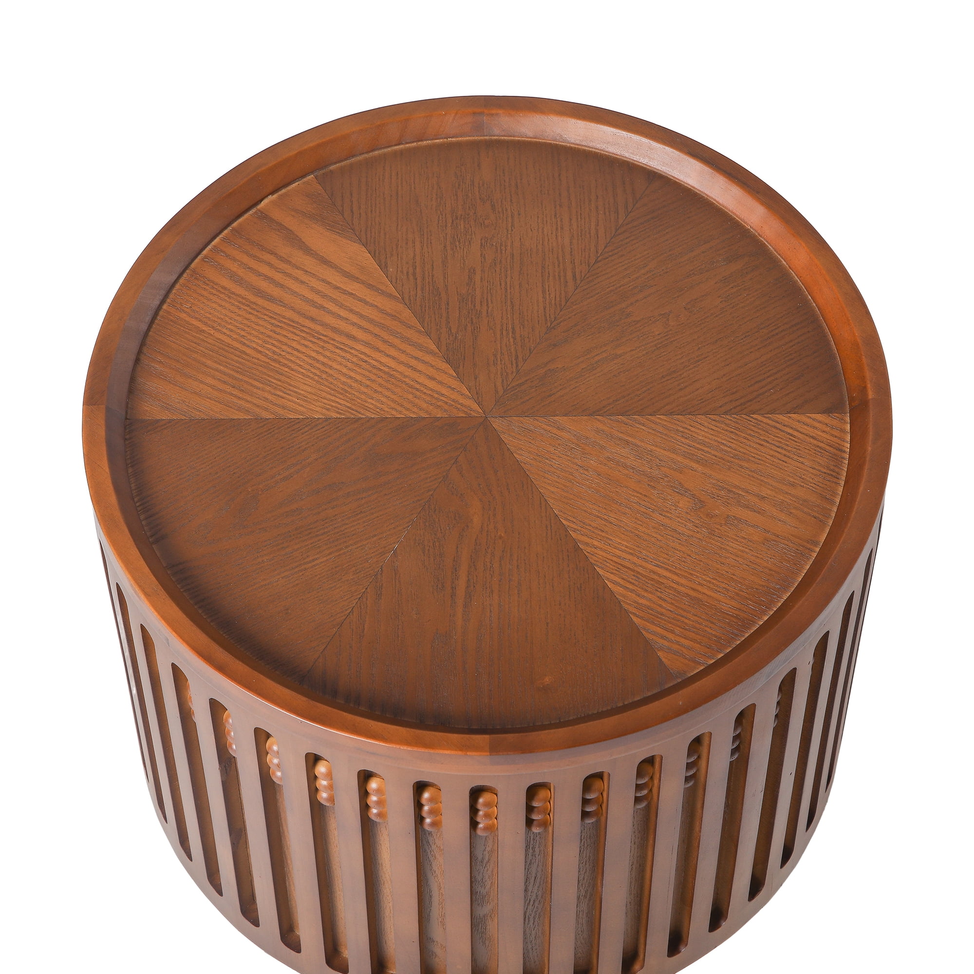 18.9" Round Wooden Side Table, Cylinder Lattice Design End Table,Coffee Table with Grille Solid Wood Effect, Boho Accent Table with Hidden Storage Option,for Living Room,Bedroom