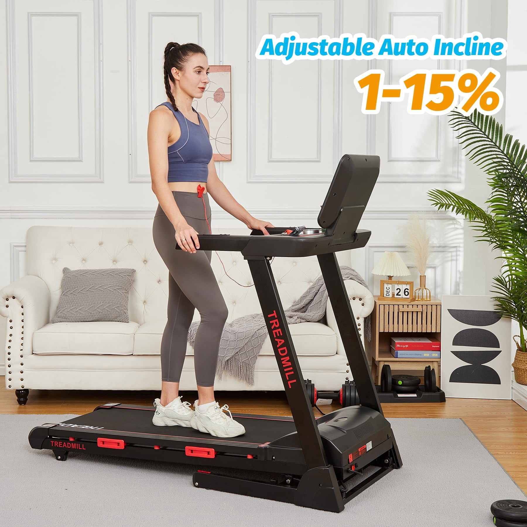 TROPOW Walking Pad Treadmill,Treadmills for Home, Treadmills for Home Small,with Heart Sensor,3.5 HP Quiet Brushless, 8.7 MPH, Shuttle Buttons,48in*18in Running Area,Running Machine