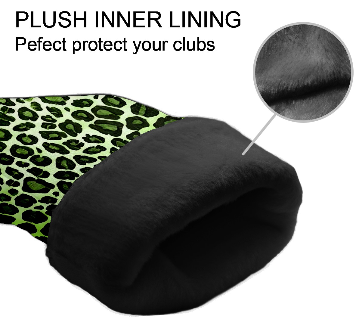 Golf Club Covers, Green Leopard Print Premium PU Leather Driver Hybrid Putter Head Covers with Velvet Lining, Waterproof Golf Gifts for Men Women