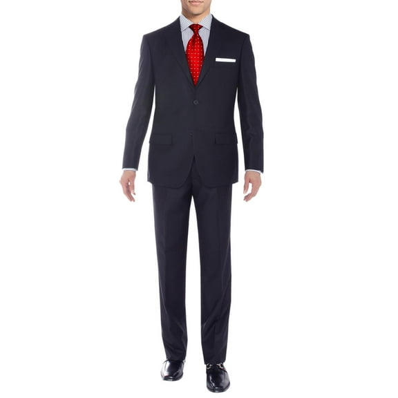 Salvatore Exte Men's Modern Two Button Sharkskin Suit Navy