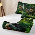 thumbnail image 4 of Homewish 3D Tyrannosaurus Rex Quilt King for Kids, Green Jungle Leaves King Coverlet Set, 3pcs, 1 Comforter and 2 Pillowcases, 4 of 7